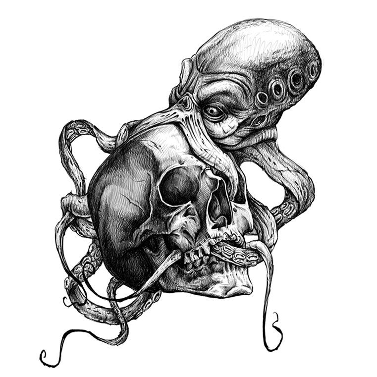 Steampunk tattoo sticker octo-skull